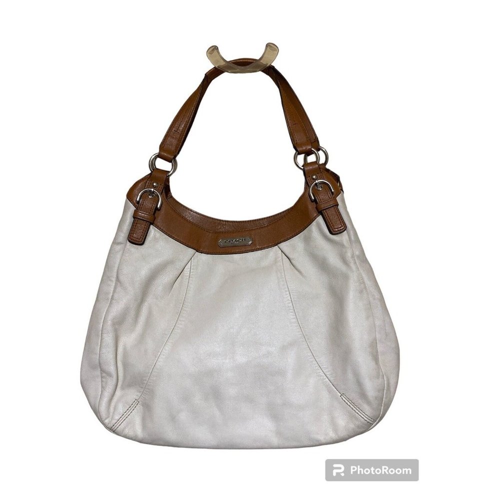 Coach Leather Hobo Shoulder Bag Cream and Brown F19250